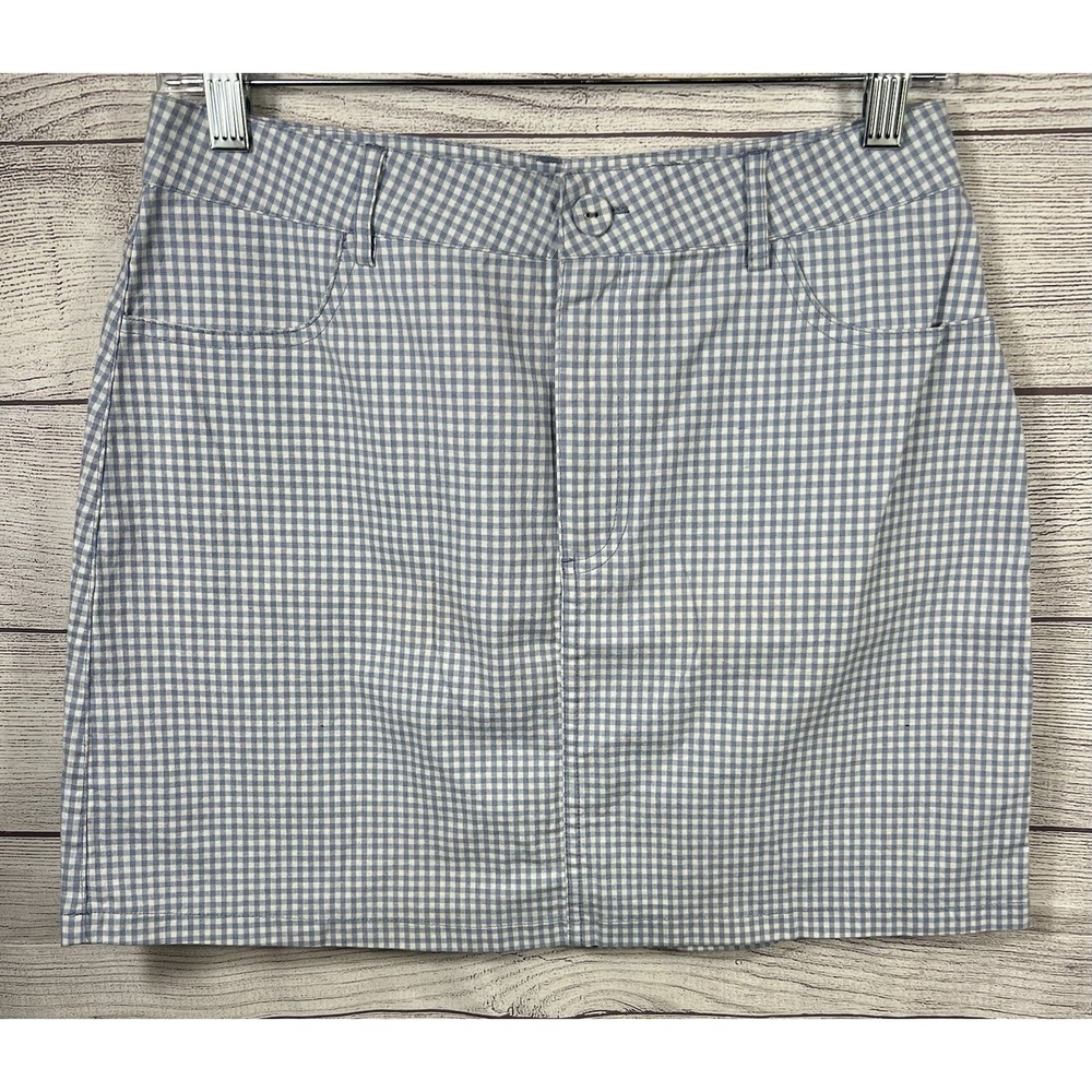 Forever 21 Skirt Womens M Blue White Gingham Mini Straight Pocket High Waist